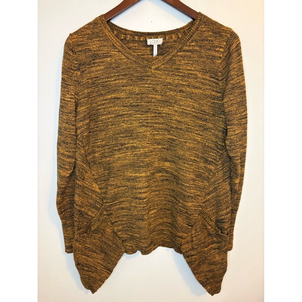 LOGO Lori Goldstein Marled Sweater S Cotton Cashmere Asym Hem